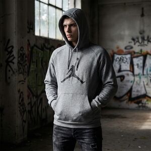 Jordan Jumpman Logo Fleece Pullover Hoodie - Gray - Size Medium - EUC